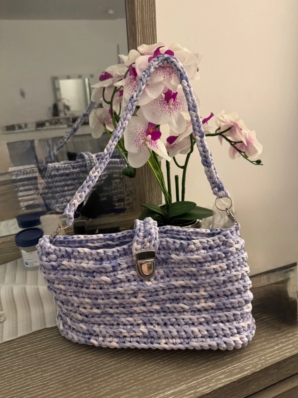 Handmade purple white pocketbook